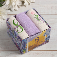 Набор полотенец &laquo;8 Марта&raquo; 30х30 см-3шт, 100% хлопок 340 гр/м2