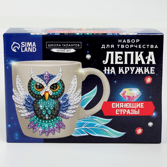 Набор для декора кружки полимерной глиной. Лепка на кружке &laquo;Ночная сова&raquo;, со стразами