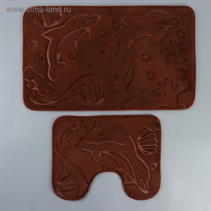 Набор ковриков для ванной и туалета Доляна «Дельфины», 2 шт: 40×50, 50×80 см, цвет МИКС Набор ковриков для ванной и туалета Доляна «Дельфины», 2 шт: 40×50, 50×80 см, цвет МИКС