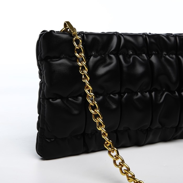 Сумка-клатч на молнии, длинная цепь, цвет чёрный