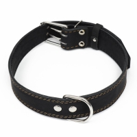 Ошейник кожаный двухслойный, 85 х 4.5 см, ОШ 50-70 см, чёрный Ошейник кожаный двухслойный, 85 х 4.5 см, ОШ 50-70 см, чёрный