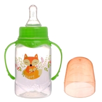 Бутылочка для кормления &laquo;Лисичка Соня&raquo;, классическое горло, с ручками, 150 мл, от 0 мес., цвет зелёный