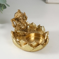 Подсвечник полистоун на 1 свечу "Ганеша в лотосе" золото 9х8,2х7 см