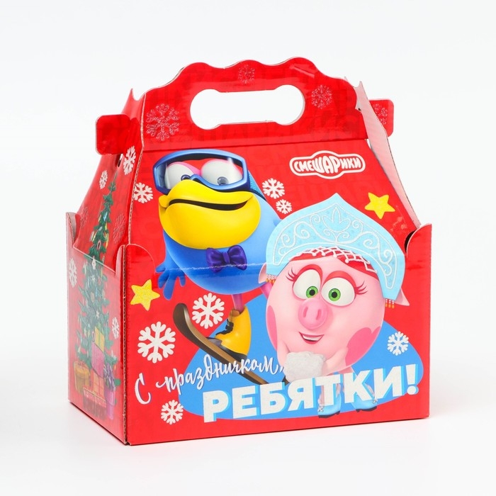 Новый год. Подарочная коробка Новогодняя Ларец простой Новый год. Подарочная коробка Новогодняя Ларец простой "Смешарики" лицензия 20 х 12 х 17 см (+5,5 см).