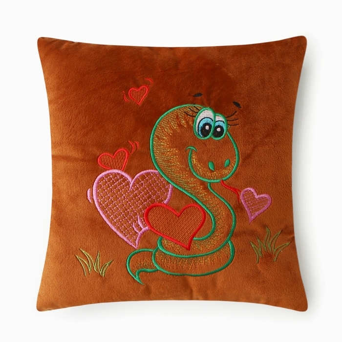 Подушка с вышивкой на молнии, 35х35см, плюш, пэ100%