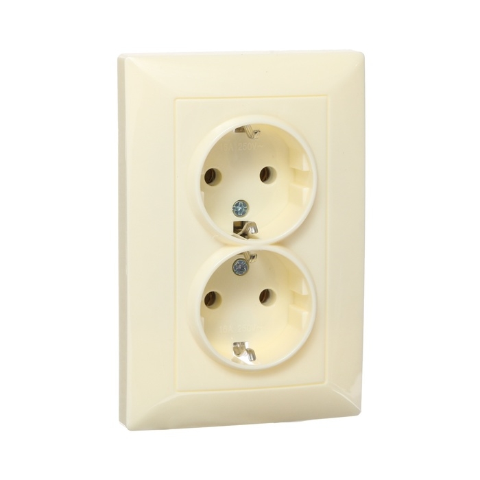 Розетка двухместная Luazon Lighting Розетка двухместная Luazon Lighting "Антей", 16 А, скрытая, с з/к, бежевая