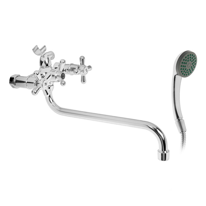 Смеситель для ванны Смеситель для ванны "Центр Сантехники" 15417, двухвентильный, настенный, с душевым набором, хром