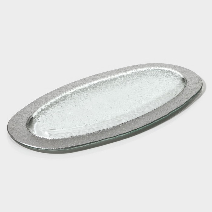 Блюдо стеклянное сервировочное Magistro &laquo;Сияние&raquo;, 16&times;32&times;1,5 см, цвет серебряный