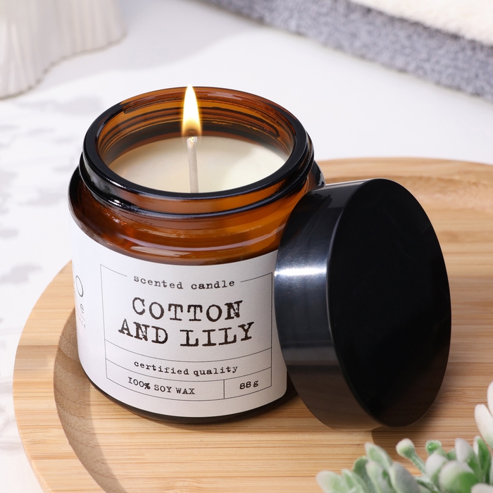 Свеча ароматическая в банке Свеча ароматическая в банке "Хлопок и лилия", совый воск, 88 г
