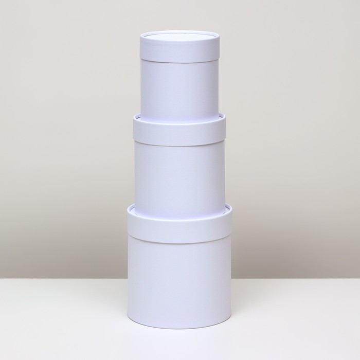 Набор круглых коробок 3 в 1, "Белый",  16х16, 14х14, 12х12 см