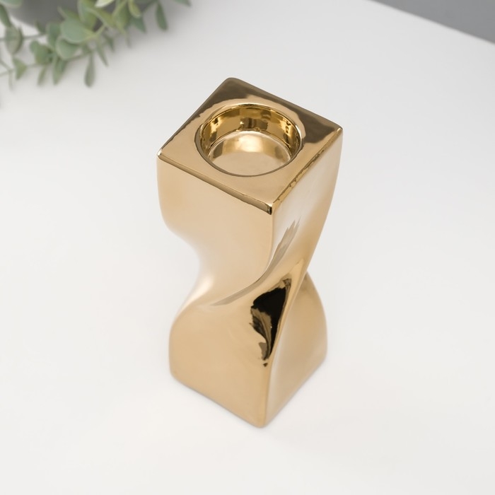 Подсвечник керамика на 1 свечу Подсвечник керамика на 1 свечу "Изгиб" d=3,5 см золото 6,5х6,5х17,5 см