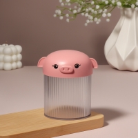 Органайзер для ватных палочек &laquo;Хрюшка&raquo;, с крышкой, d=7.7&times;10.3 см, в пакете, розовый,прозрачный