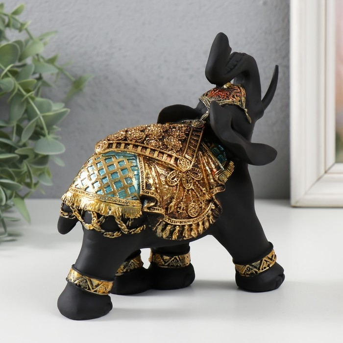 Сувенир полистоун "Чёрный слон в золотой богатой попоне" МИКС 14х8.5х17 см