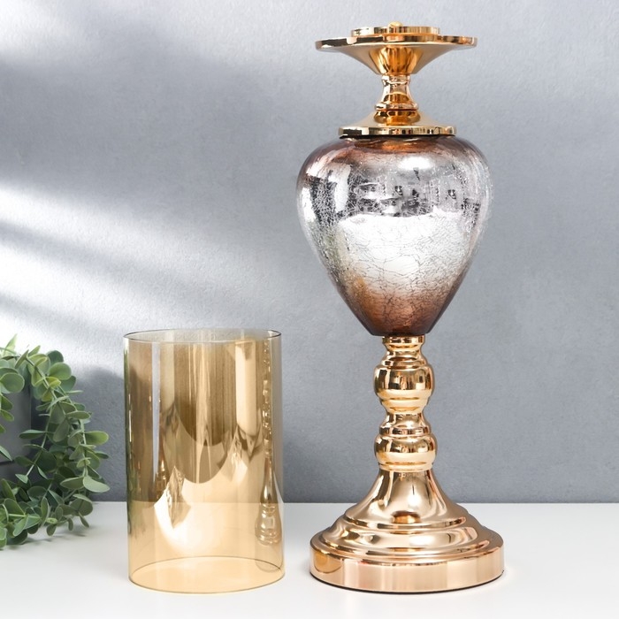 Подсвечник металл, стекло на 1 свечу Подсвечник металл, стекло на 1 свечу "Мозаика" золото 52х15х15 см