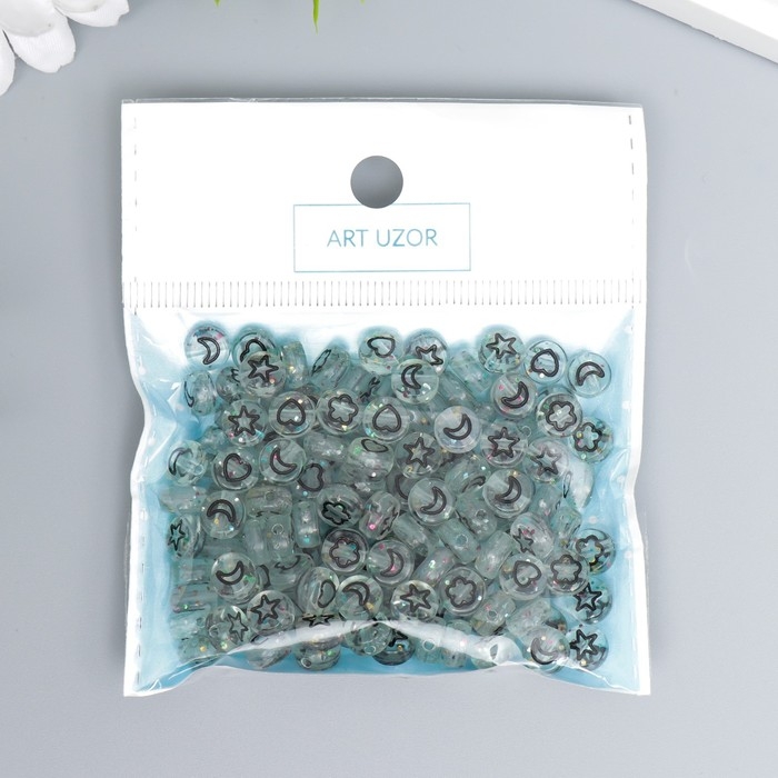 Набор бусин для творчества пластик "Сердечки и звёзды" прозрачный 20 гр 0,3х0,7х0,7 см   73645
