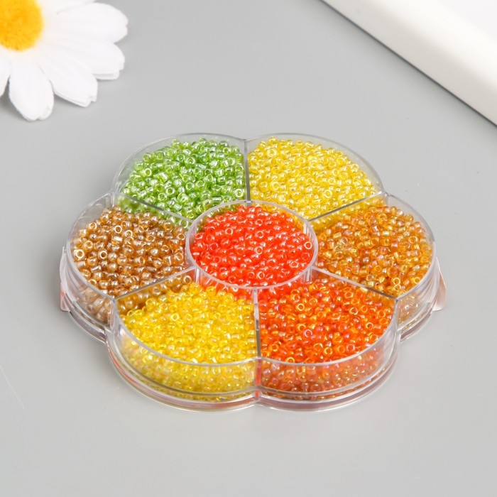 Бисер стекло 12/0 в цветке Бисер стекло 12/0 в цветке "Палитра жёлтого" перелив. перламутр 7 цветов х 8 гр 8,2х8,2х2 см 9904