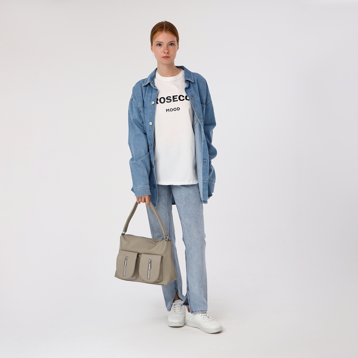 Сумка-тоут на молнии, 3 наружных кармана, цвет светло-серый Сумка-тоут на молнии, 3 наружных кармана, цвет светло-серый