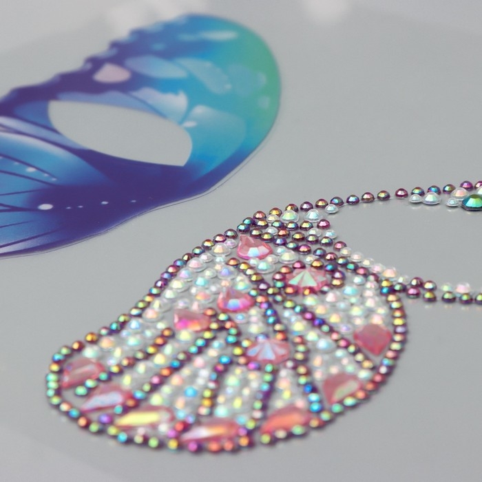 Наклейка пластик стразы "Пара крыльев розовой бабочки" 16х17 см