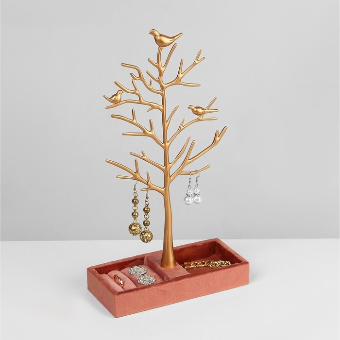 Подставка &laquo;Дерево&raquo; с местом для хранения, 19&times;8&times;33 см, цвет розово-золотой