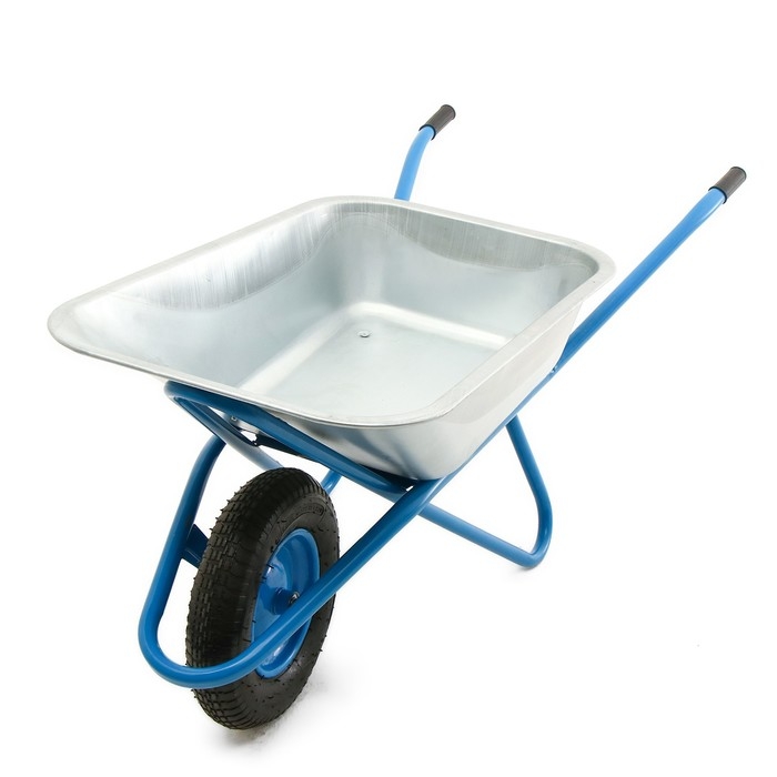 Тачка строительная, одноколёсная: груз/п 180 кг, объём 100 л, синие ручки Тачка строительная, одноколёсная: груз/п 180 кг, объём 100 л, синие ручки