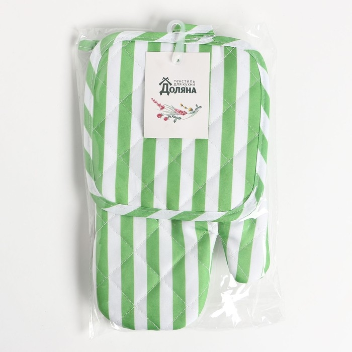 Кухонный набор Доляна цвет зелёный, прихватка 17х17 см, варежка 26х16 см, 100% п/э Кухонный набор Доляна цвет зелёный, прихватка 17х17 см, варежка 26х16 см, 100% п/э