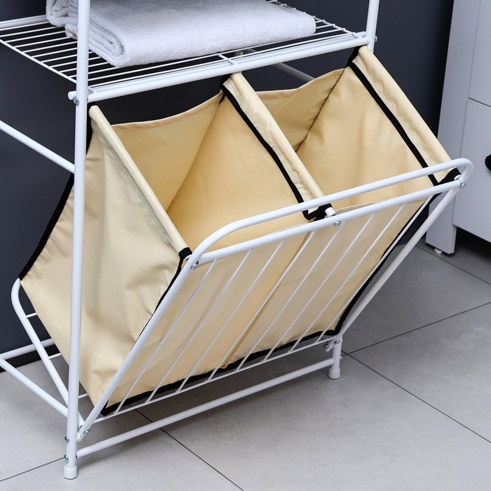 Стеллаж с двойной корзиной для белья и перекладинами, 2-х ярусный, 60&times;35&times;160 см, цвет белый