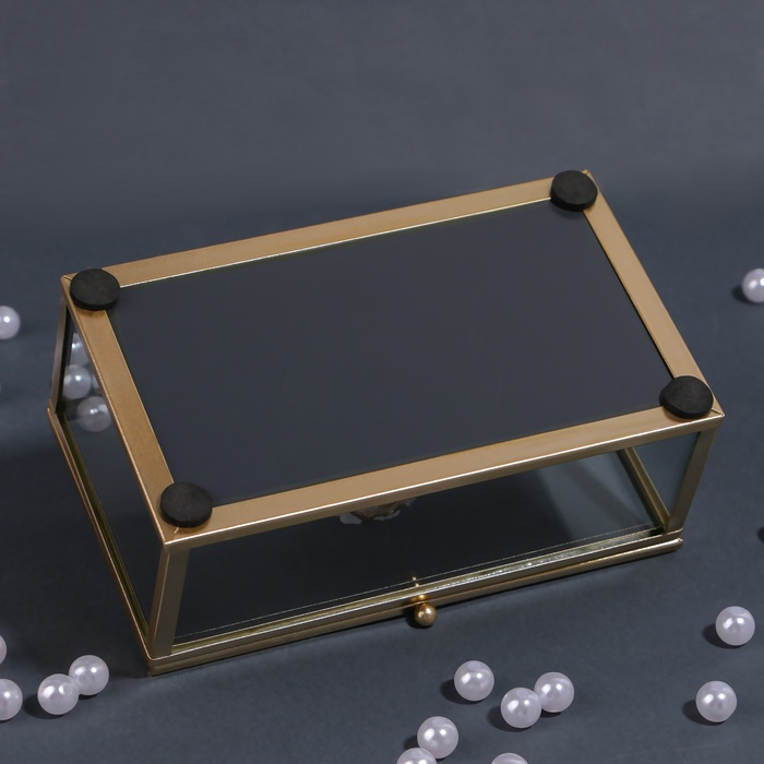 Органайзер для хранения «Кристалл», с крышкой, стеклянный, 1 секция, 14,5 × 9 × 8 см, цвет прозрачный/медный/розовый Органайзер для хранения «Кристалл», с крышкой, стеклянный, 1 секция, 14,5 × 9 × 8 см, цвет прозрачный/медный/розовый