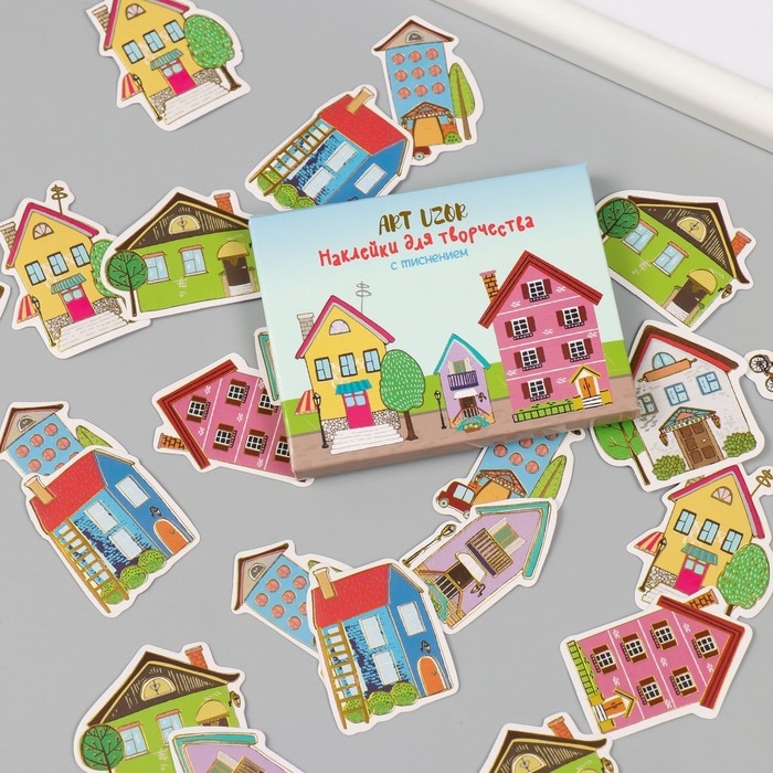 Наклейки для творчества Наклейки для творчества "Домики" тиснение золото набор 48 шт 9х7х0,8 см