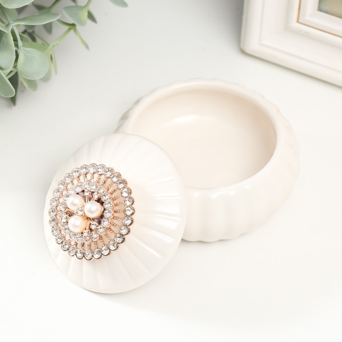 Шкатулка керамика Шкатулка керамика "Круг со стразами и жемчужиной" 7,7х7,7х6 см