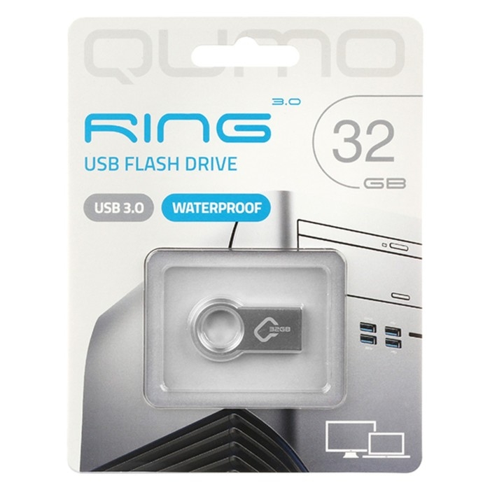 Флешка Qumo Ring, 32 Гб,  USB3.0, металлик
