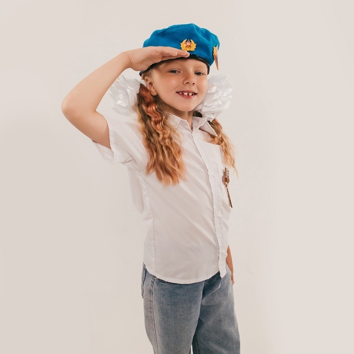 Карнавальный набор «Защитница отчизны» голубой берет, размер 54-56, банты 2 шт Карнавальный набор «Защитница отчизны» голубой берет, размер 54-56, банты 2 шт