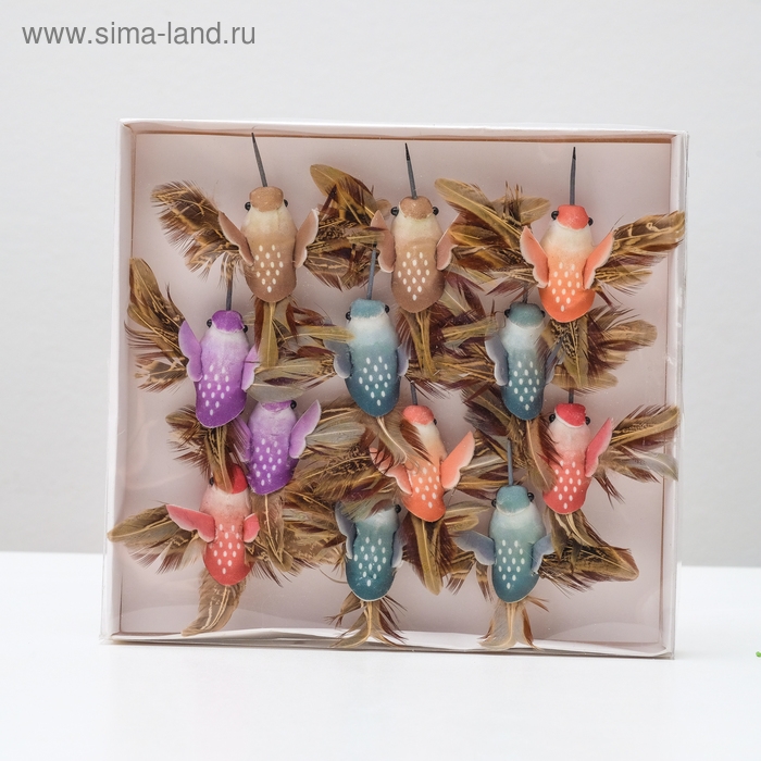 Птички для декора и флористики, на прищепке, МИКС, пластиковая, 1шт., 8 х 8 см