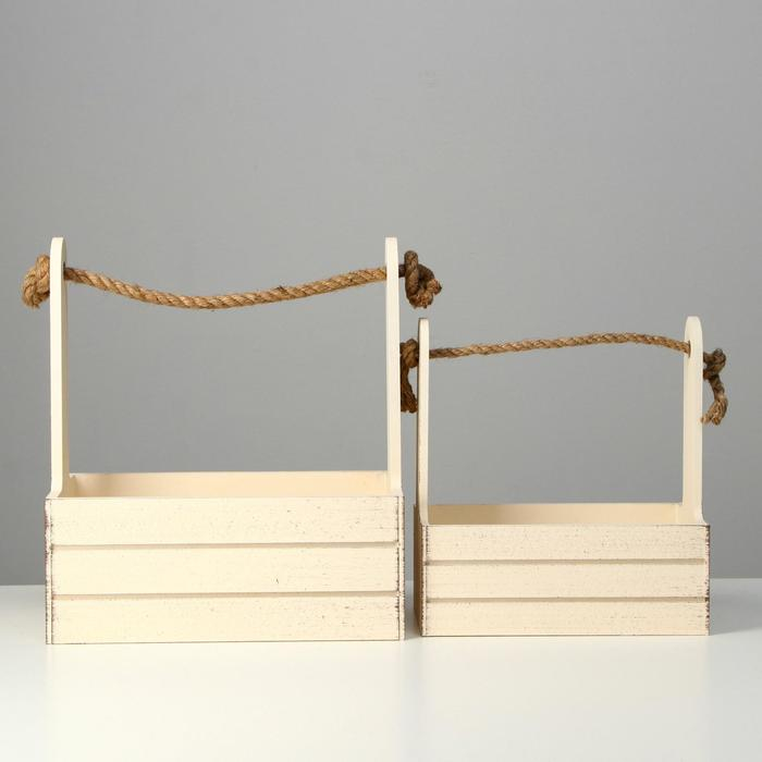 Набор кашпо деревянных 2 в 1 (25.5&times;15&times;30; 20&times;12&times;23) "Прованс", бежевый