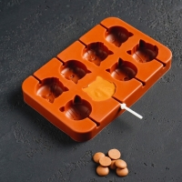 Форма для леденцов &laquo;Котики&raquo;, силикон, 16,5&times;11&times;1,7 см, 8 ячеек, с палочками, цвет коричневый