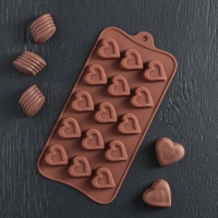 Форма для конфет и шоколада Доляна «Сердечко», силикон, 21×10 см, 15 ячеек (2,7×2,8 см), цвет МИКС Форма для конфет и шоколада Доляна «Сердечко», силикон, 21×10 см, 15 ячеек (2,7×2,8 см), цвет МИКС