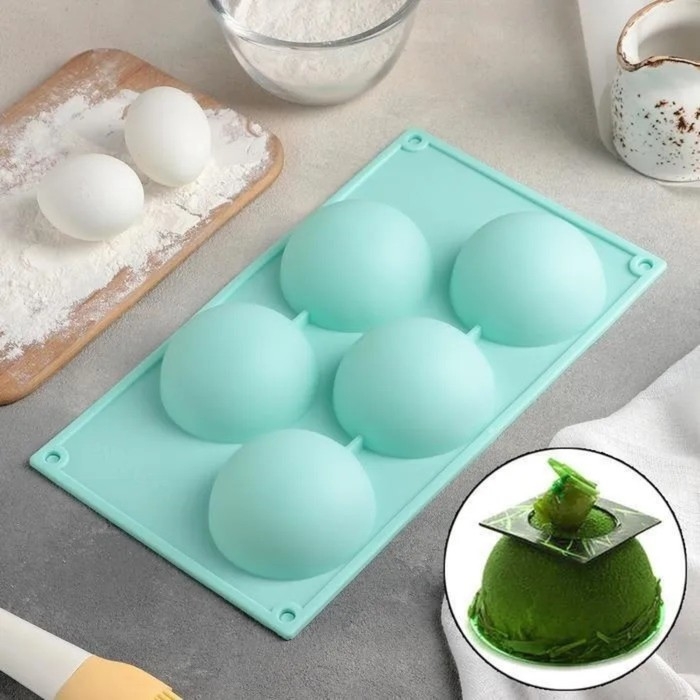 Форма для выпечки Доляна «Полусфера», силикон, 29,5×17 см, 5 ячеек, d=8 см, цвет МИКС Форма для выпечки Доляна «Полусфера», силикон, 29,5×17 см, 5 ячеек, d=8 см, цвет МИКС