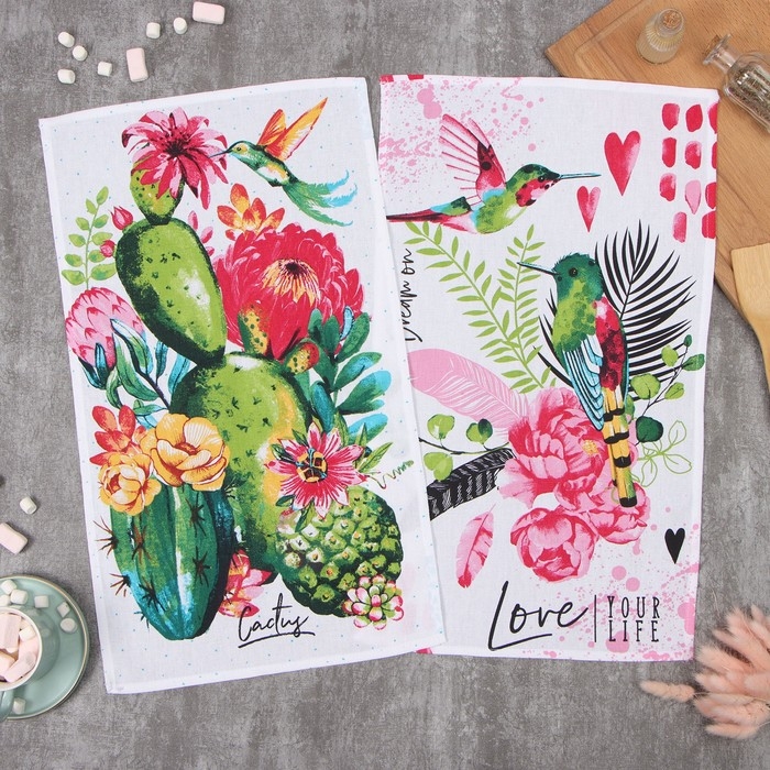 Набор полотенец кух. Доляна Набор полотенец кух. Доляна "Счастливые птички" 35х60см-2шт, 100% хл 100%хл