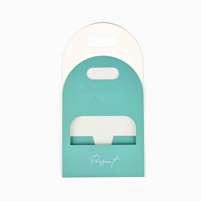 Переноска для цветов с вырезными бабочками «Подарок!», тиффани 20 × 30 × 8 см Переноска для цветов с вырезными бабочками «Подарок!», тиффани 20 × 30 × 8 см