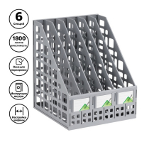 Лоток для бумаг cборный, вертикальный, 6 отделений, серый