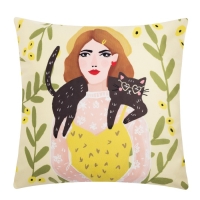 Наволочка декоративная Этель &laquo;Девушка с котом&raquo; 40х40 см, 100% п/э, велюр