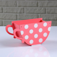 Кашпо деревянное "Чашка в горошек", коралловый, 20&times;9&times;11 см