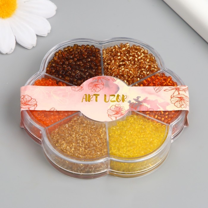 Бисер стекло 12/0 в цветке Бисер стекло 12/0 в цветке "Земля" цветной прозрачный 7 цветов х 8 гр 8,2х8,2х2 см