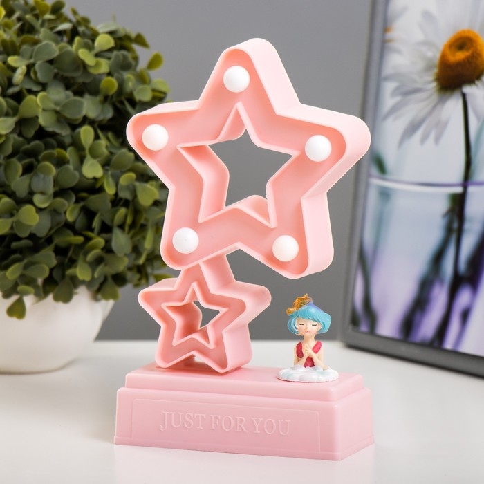 Ночник "Звезды" 5хLED 4000К 2хАА розовый 20х12х5,5см RISALUX