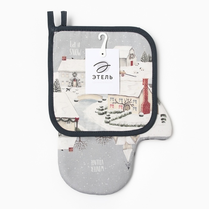 Набор кух. Этель Winter village варежка 20х28см, прихватка 19х19см,100%хл