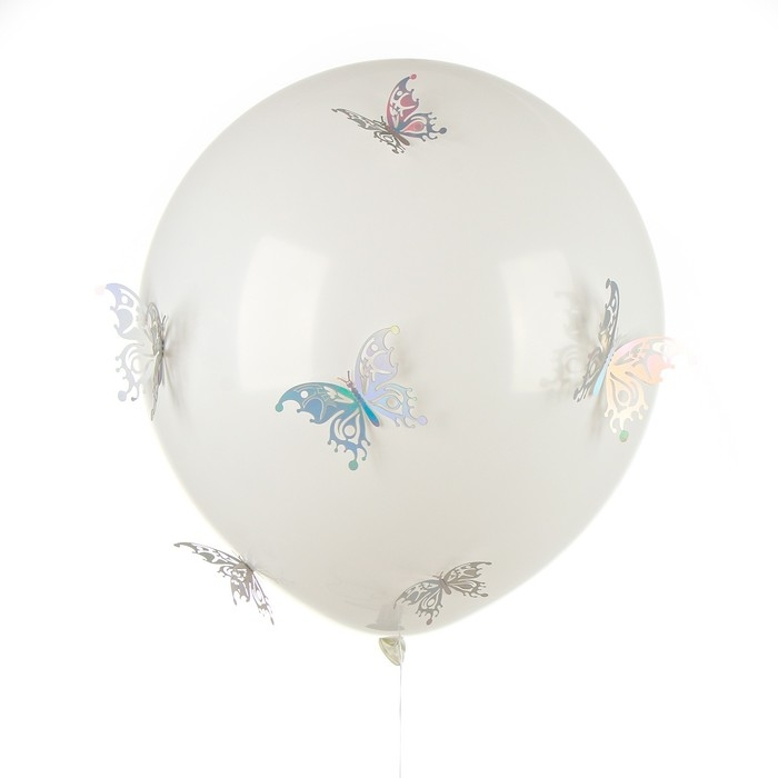 Шар латексный 18" &laquo;Разноцветные бабочки&raquo;, белый, с наклейками
