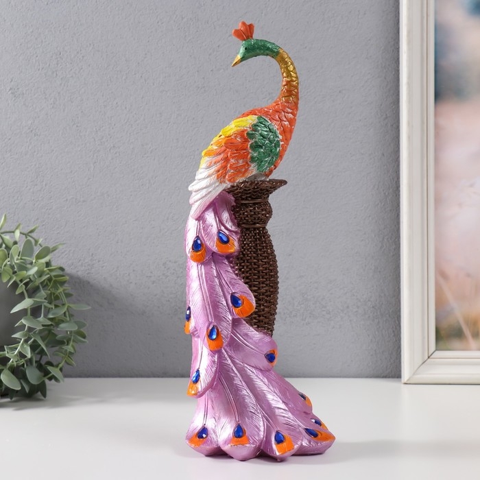 Сувенир полистоун "Павлин на высокой подставке" МИКС 26х12 см