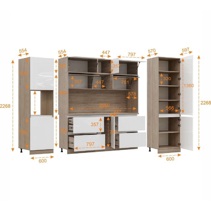 Кухонный гарнитур трехуровневый под потолок Карина 3250, Белый глянец/Соно Кухонный гарнитур трехуровневый под потолок Карина 3250, Белый глянец/Соно