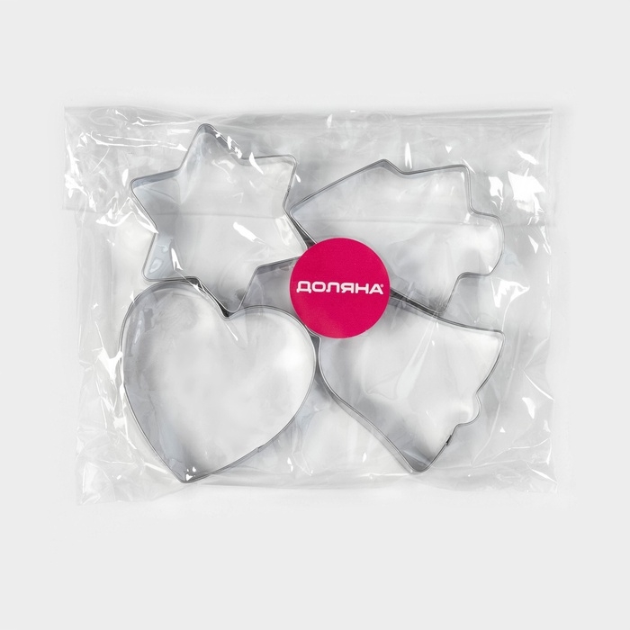 Формы для печенья новогодние &laquo;Рождество&raquo;, набор 4 шт, нержавеющая сталь, серебристые