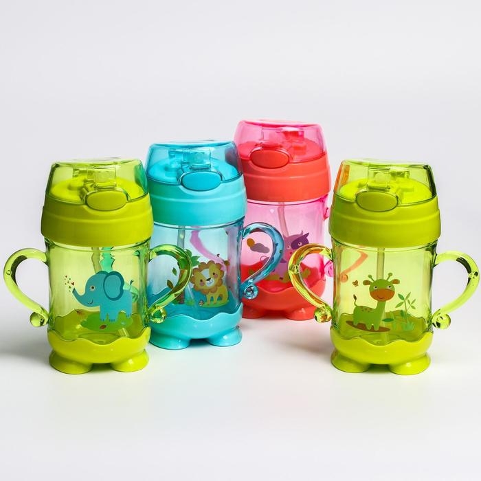 Поильник детский с силиконовой трубочкой, 220 мл., с ручками, цвета МИКС