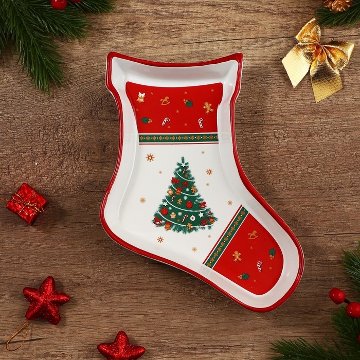 Новый год. Блюдо керамическое &laquo;Новогодняя ёлка&raquo;, 20х15.5х3 см, цвет белый